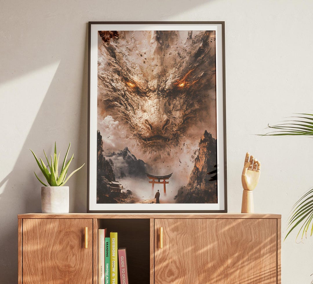 Dragon Wall Art Japanese Poster, Torii Gate Fantasy Print, Asian ...