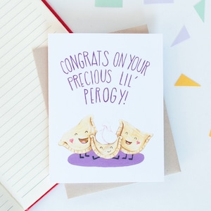 Carte de voeux Perogy pour nouveau-né, cadeaux pour les nouvelles mamans, cartes pour nouveau-né, jeux de mots avec des aliments amusants, cartes baby shower ukrainiennes, pour les mamans
