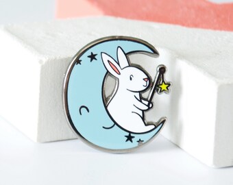 Moon Rabbit Enamel Pin, Moon Festival, White Bunny, Jade Rabbit Pin