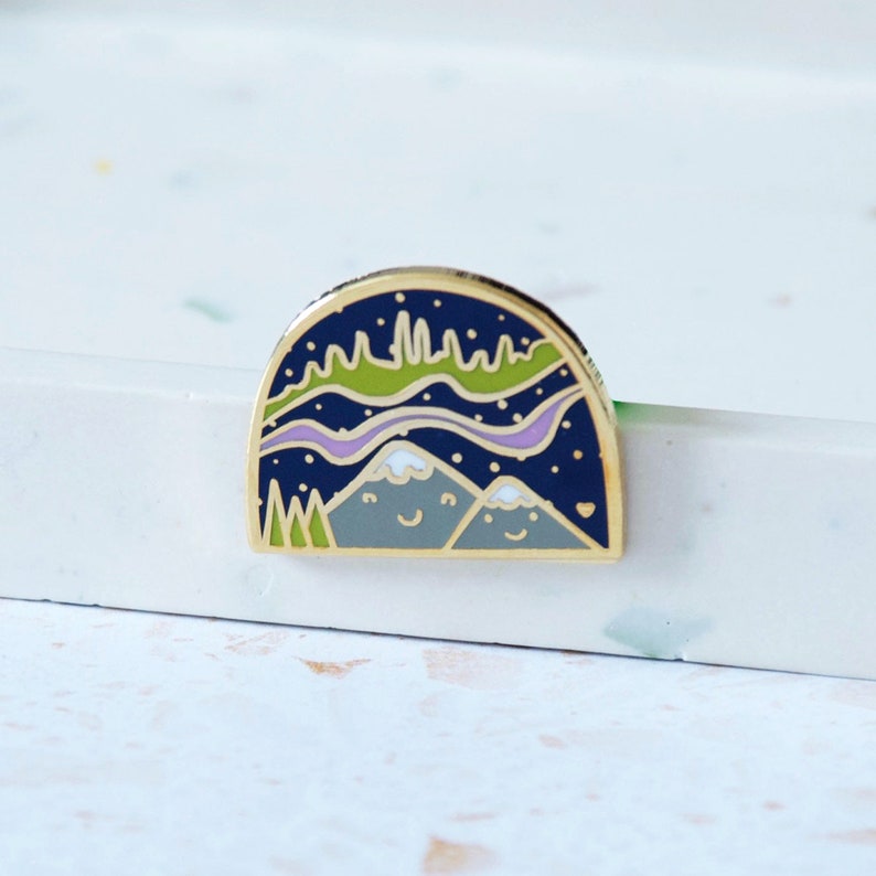 Mountains and Northern Lights Hard Enamel Lapel Pin