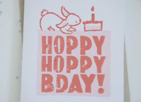 Pink Bunny Birthday Card Hopping White Rabbit Funny Birthday Etsy