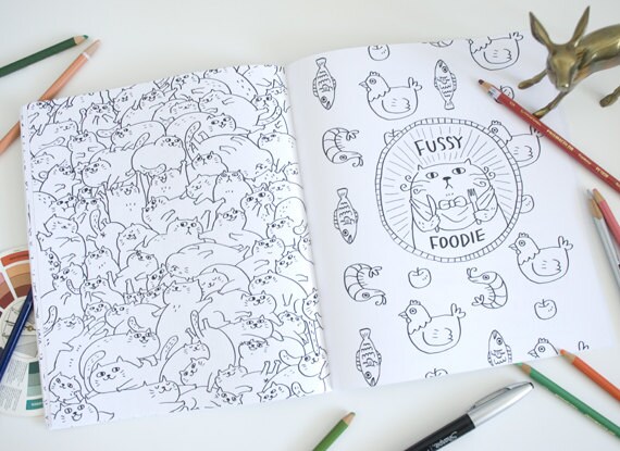 A Cats World Coloring Book Adult Animal Colouring Books Funny Cat Childrens Kitty Drawing
