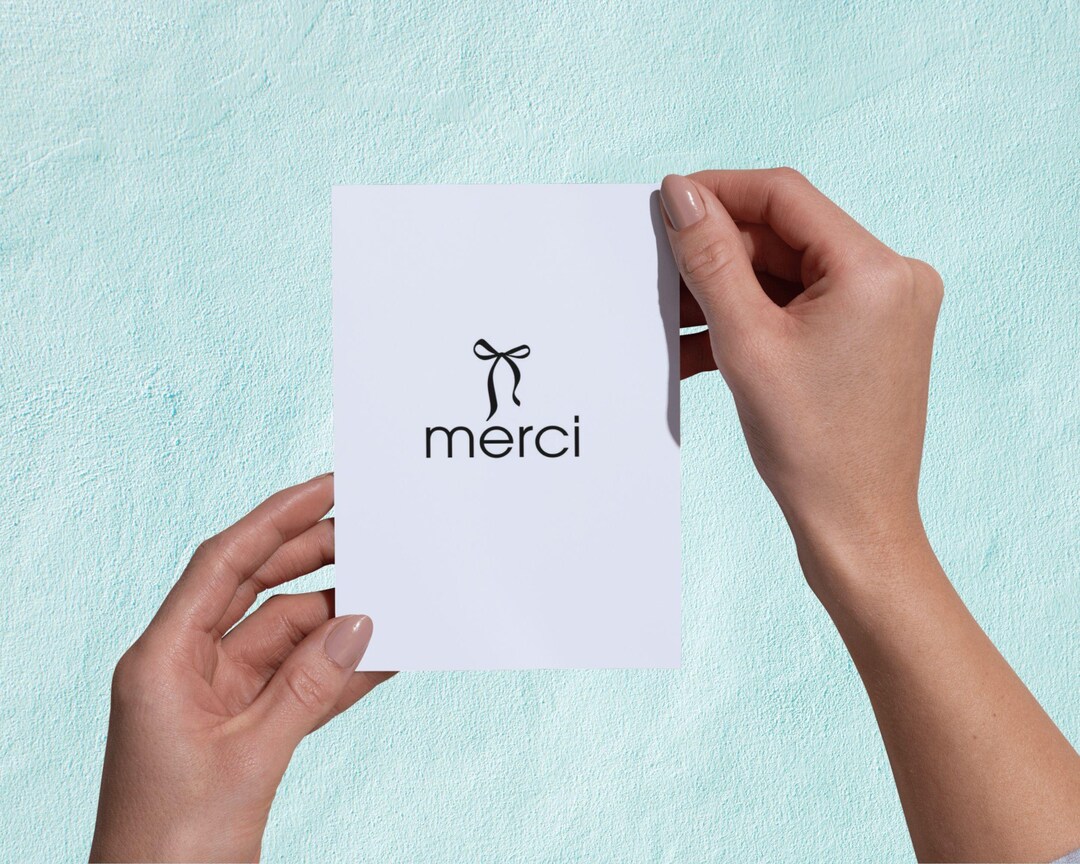 Merci Card: Printable Thank You Card With Bow Design (digital Download ...