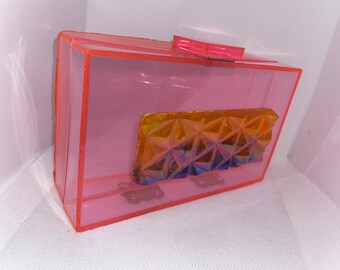 Resin Pink Neon 3D Geometric Rainbow Candy Bar Handbag