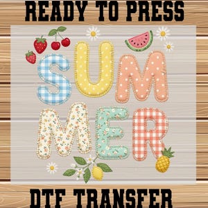 Patchwork Summer DTF Transfer, Quilted Gingham Floral Cottagecore (Ready to Press)