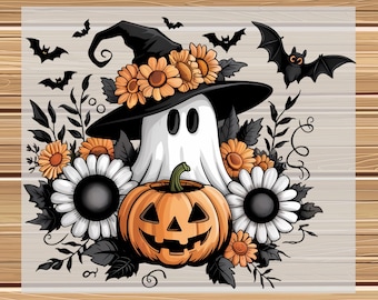 Floral Ghost DTF Transfer, Halloween Pumpkin Design, Spooky Season