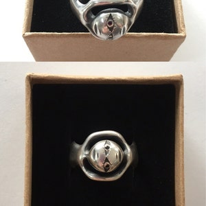 Twin ring, oxidised silver with black diamond eyes, unisex face ring image 5