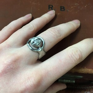 Twin ring, oxidised silver with black diamond eyes, unisex face ring image 4