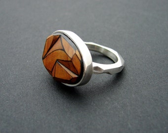 silver and exotic wood rock ring