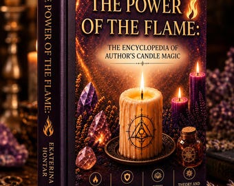 May include: A hardcover book titled The Power of the Flame: The Encyclopedia of Author's Candle Magic by Ekaterina Hontar. The cover features a lit candle, purple candles, crystals, and icons for practices, protection, wish fulfillment, and theory.