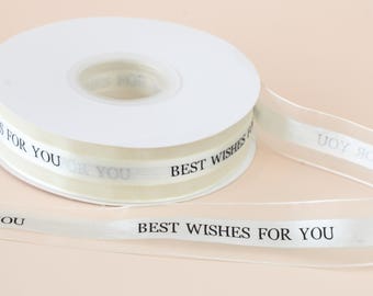 Wishes Floral Ribbon, White Silk Satin & Beige Organza