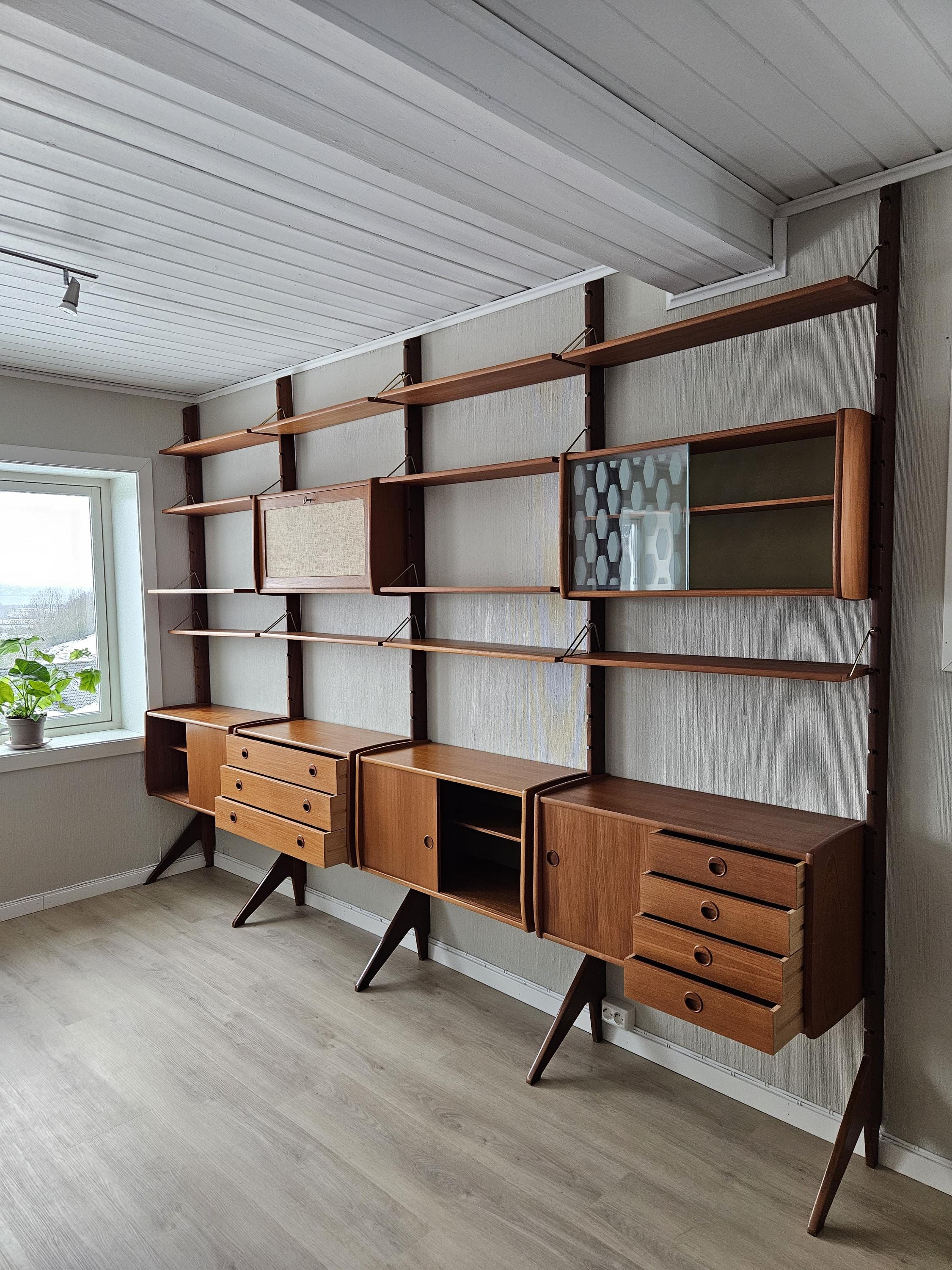 Mid-Century Teak Wall Unit: Scandinavian Modular Shelving by Texmon & Blindheim