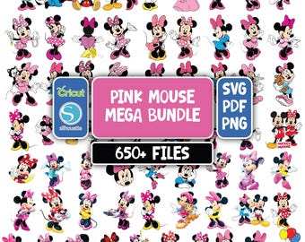 Bundle Pink Mouse Polka Dots Svg Png Bundle, Mouse Friends Svg, Bow Dots Pink, Mouse Polkadots Svg, Mouse Pink Birthday Svg ClassicMouse Svg