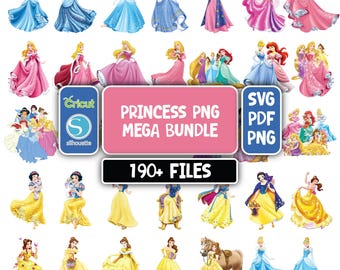 Princess PNG Cliparts Bundle, Princess Cartoon PNG Images, Birthday Theme Princesses Clipart Set, Transparent Background, Digital Download