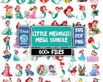 The Little Mermaid PNG Bundle, Ariel Clipart Set, Mermaid Princess PNG, Ocean Princess Clipart, Transparent PNG Digital Download