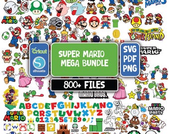 Super Mario Bros Vector Pack, Mario Cut Files, Mario Clipart, Super Mario Font, Mario PNG, SVG for Cricut Sublimation Print Party