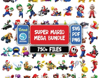 Super Mario Clipart PNG Bundle, 250+ Super Mario Layered Svg, Cricut File, Princess Peach png, Luigi png, Mario svg, Mario Kart Clipart