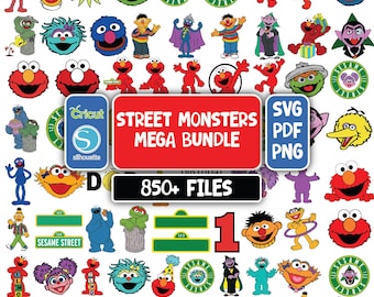 Street Monsters SVG PNG Bundle, Elmo, Cookie Monster And Friends, Big Bird, Street Monsters Faces, SVG Clipart Birthday Cricut Digital Files