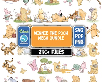 Baby Winnie the Pooh Changeable SVG PNG Bundle, Pooh Bear Clipart, Baby Shower Sublimation Tigger, Eeyore, Piglet Kids, Winnie the Pooh Png