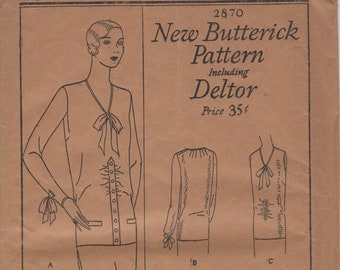 Bust 34-FACTORY FOLDED 1920's Misses' Blouse Butterick Deltor 2870 Size 16