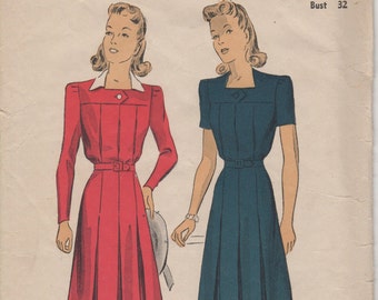 Bust 32-FACTORY FOLDED 1940's Misses' Tailored Dress Du Barry 5230 Sz 14