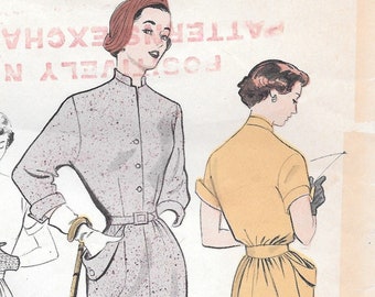 Bust 32-1940's Misses' Tailored Shirtwaister:  Bloused Back Butterick 5228 Size 14-CP