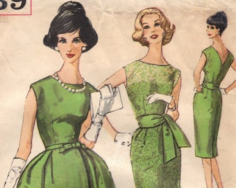 Bust 32-1960's Misses' Dress With Overskirt and Sash Simplicity 3539 Size 12