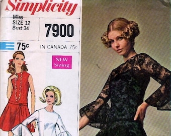 Bust 34-1968 Misses' Dress and Slip  "Designer Fashion"  Simplicity 7900  Size 12