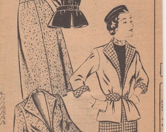 Bust 30-1940's Misses' Jacket and Skirt Mail Order Pattern 2327 Size 12 Waist 25 1/2 Hip 33