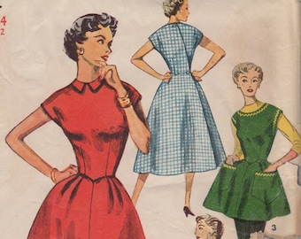 Bust 32-1950's Misses' Wrap-Around Dress and Apron Simplicity 4522 Size 14