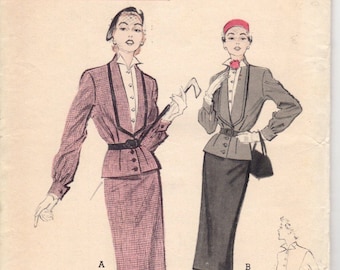 Bust 30-FACTORY FOLDED 1950's Misses' Two-Piece Suit-Dress Butterick 5445 Size 12