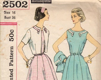 Bust 36-1950's-60's Misses' Dress and Jacket Simplicity 2502 Size 16