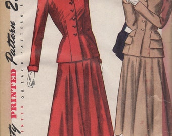 Bust 32-FACTORY FOLDED 1940's Misses' Two-Piece Suit Simplicity 2324 Sz 14