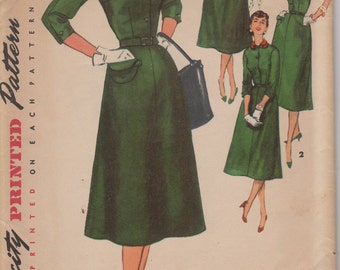 Bust 34-FACTORY FOLDED 1950's Misses' Dress With Detachable Collar and Scarf Simplicity 4894 Size 16