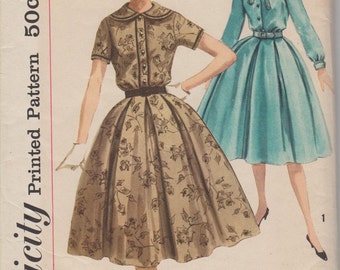 Bust 32-FACTORY FOLDED 1950's Misses' Dress With Detachable Collar and Bow Simplicity 2683 Size 12