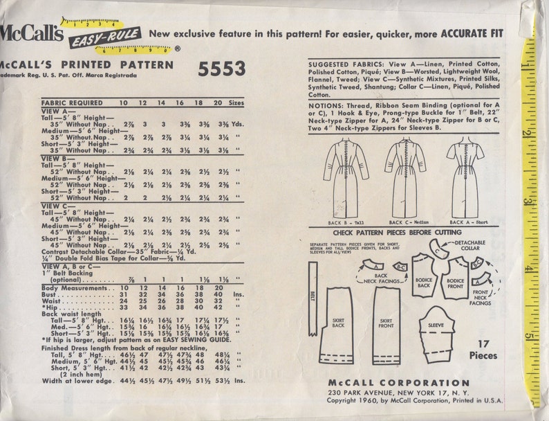 Bust 34-FACTORY FOLDED 1960 Misses' Dress McCall's 5553 Size 14 image 3