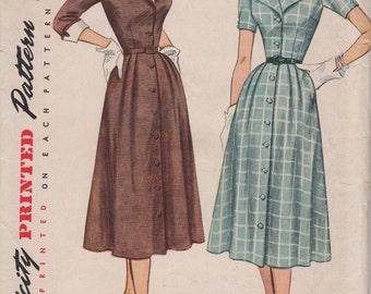 Bust 32- FACTORY FOLDED 1950's Misses' Dress With Detachable Collar and Cuffs Simplicity 3539 Size 14 CP