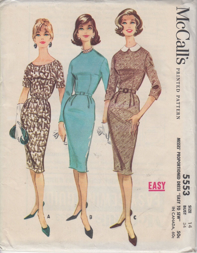 Bust 34-FACTORY FOLDED 1960 Misses' Dress McCall's 5553 Size 14 image 2