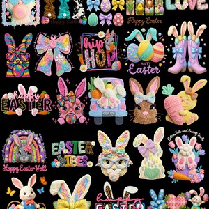 Easter Bunny Clipart Bundle PNG | Pastel Tie-Dye Glitter Designs | Happy Easter, Easter Vibes, Bunny Ears & Eggs | Sublimation Cricut