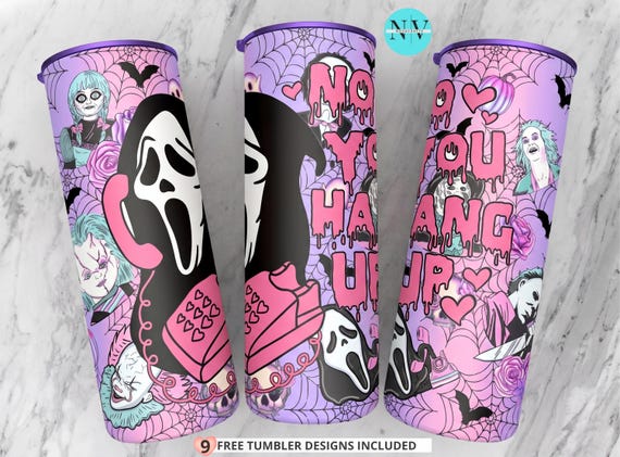 Horror 20oz Tumbler Wrap PNG | Pink Gothic Sublimation Design | Creepy Cute Halloween Digital Download
