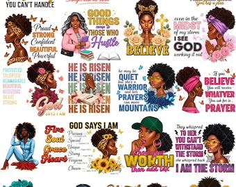 Black Woman Faith & Affirmations PNG Bundle | Christian Inspirational Sublimation Designs | Afro Queen Clipart Set | Motivational Quotes