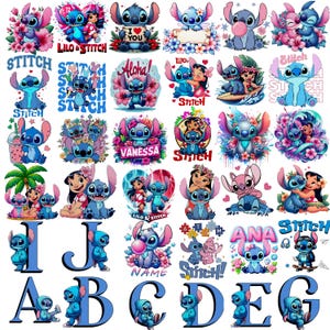 Stitch PNG/SVG Bundle | Cute Alien Cartoon Clipart | Personalized Name & Alphabet Letters | Kids Sublimation Designs | Digital Download