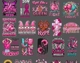 Paquete PNG de concientización sobre el cáncer de mama, diseños de sublimación de lazo rosa, PNG de apoyo a sobrevivientes de Hope Warrior, diseño de camiseta de lucha contra el cáncer