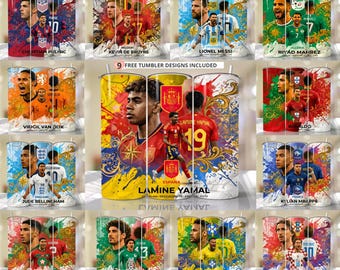 Paquete de diseños PNG para vasos del Mundial | Diseños deportivos por sublimación | Diseños para vasos delgados | Descarga digital