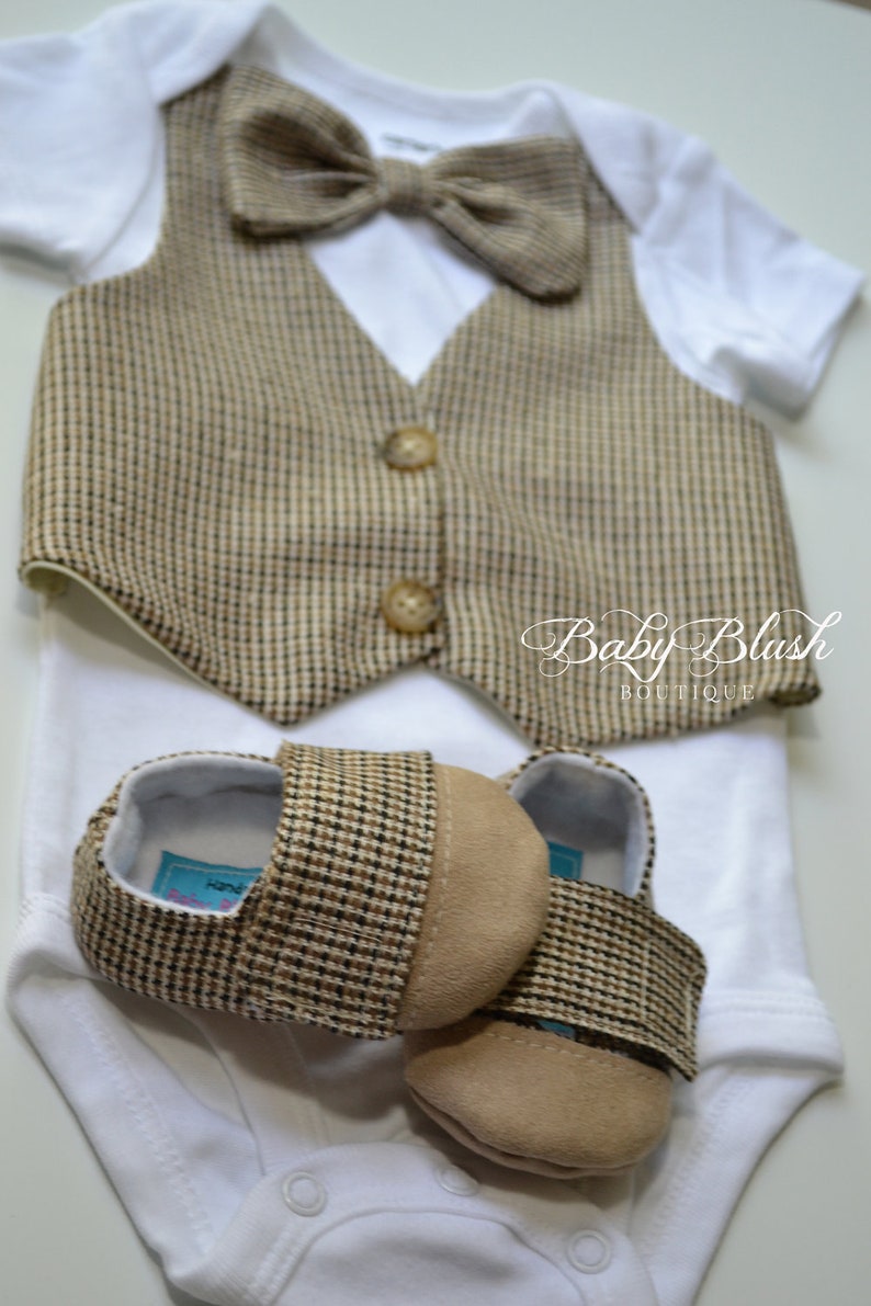 Brown Tan Vest Bow Tie Baby Boy Outfit Photo Prop Matching Etsy