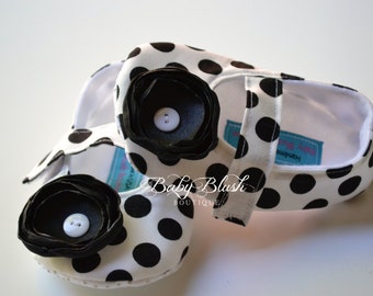 Black & White Polka Dot Maryjane Baby Shoes - Soft Ballerina Slippers Baby Booties