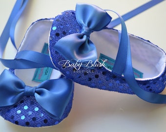 Royal Blue Sequin Baby Shoes Baby Ballerina Slipper