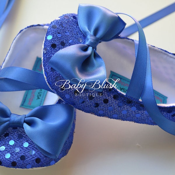 Royal Blue Sequin Baby Shoes Baby Ballerina Slipper