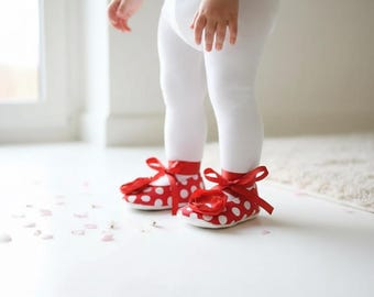 Red with White Dots Baby Shoes Baby Ballerina Slipper