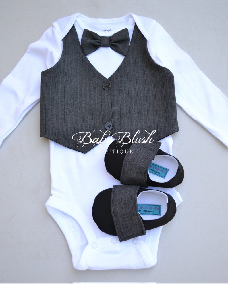 Dark Grey Vest Bow Tie Baby Boy Outfit Photo Prop Matching Etsy